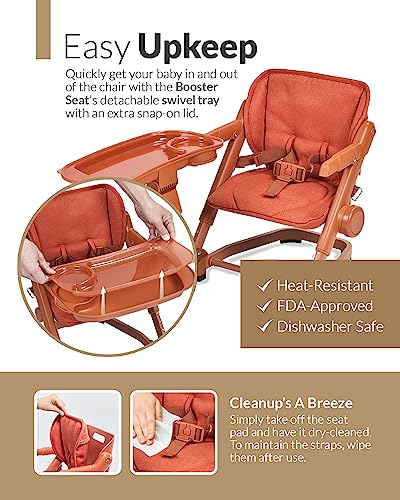 Image of Feed Me 3-in-1 Travel High Chair Booster Seat for Infants and Toddlers - Transitional, Compact & Fits Any Chair, Swivel Tray, Pumpkin Orange
