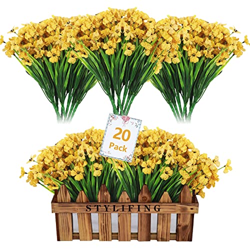 Stylifing 20 Pcs Artificial Outdoor Flowers Uv Resistant Fake Flowers No Fade Faux Plastic Greenery Shrubs Garden Porch Window Box Decor #TOP2