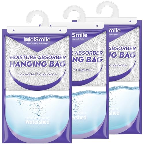 Image of Hanging Moisture Absorbers 3 Pack Net Wt. 17.5oz /Pack, Lavender Fragrance Closet Dehumidifier Bags, Odor Eliminator & Humidity Absorber, Humidity Packs for Bathroom, Bedroom, Basement, Car, RV & Boat