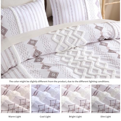 Image of MOVE OVER 100% Cotton Tufted Duvet Cover Set King Light Brown Textured Bedding Set 3 Pieces Modern Neutral Style Chenille Tufting Comforter Cover Set with Matching Pillowcases