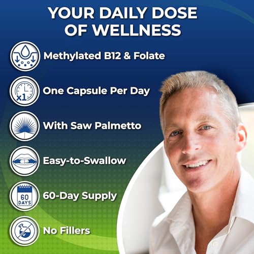 Image of Men's Daily Multivitamin 50 Plus - Vegan Methylated Multivitamin for Men 50 and Over - Saw Palmetto, Biotin, Organic Superfoods, Lutein - Eye, Energy, Gut, Health Support - Easy to Swallow Capsules