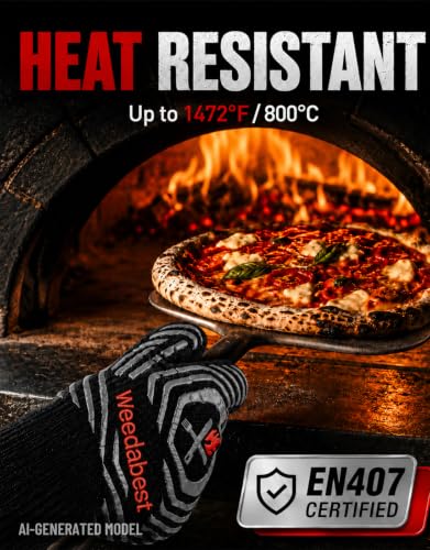 WEEDABEST Hot BBQ Gloves Heat Resistant Kitchen Oven Mitts Professional Long Heat Resistant Cooking Gloves for Grill,Grilling,Smoker,Barbeque,13.5 inch-Gray - Image 4
