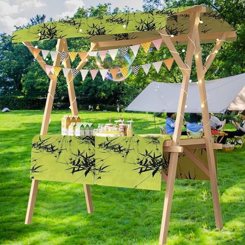 Wood Street Food Cart on Wheels,Foldable Vendor's Stall for Street/Farmers Market/Craft Shows,Lightweight Market Stall Display Stand for Outdoor Vendor,Flower Cart(Large,59x23.6in Wheel Model)