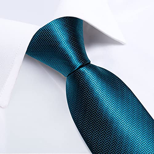 Image of DiBanGu Mens Silk Necktie Solid Color Tie and Pocket Square Cufflink Tie Clip Set Woven Plain Ties for Men Wedding Party