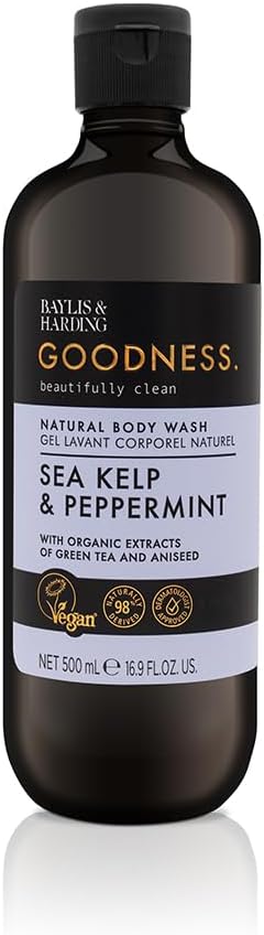 Baylis & Harding Goodness Sea Kelp & Peppermint Natural Body Wash, 500 ml (Pack of 3) - Vegan Friendly