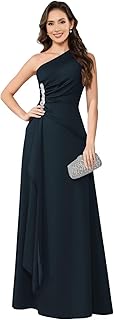 One Shoulder Satin Mother of The Bride Dress for Women Long Ruffle Formal Prom Evening Dresses