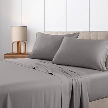 Royal Tradition Low Profile Sateen Sheets Set (6-10 Inch Pockets) King Size-Grey, 100% Cotton 300 Thread Count 4pc Bed Linens