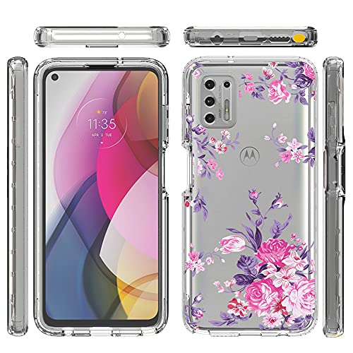 Shinyzone 2 In 1 Heavy Duty Case For Moto G Stylus 2021,Sturdy Armor Hybrid Rigid Hard Pc Front Bumper Cover,Crystal Clear Rose Flower Pattern Design For Women #TOP1