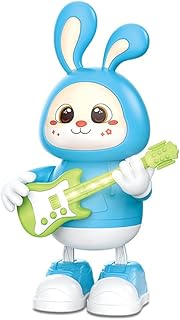 Miracland Bunny Guitarist - Dancing Rabbit Toy with Dynamic Music & Cool Lights | Legs Move Sideways | Body Twist (Blue)