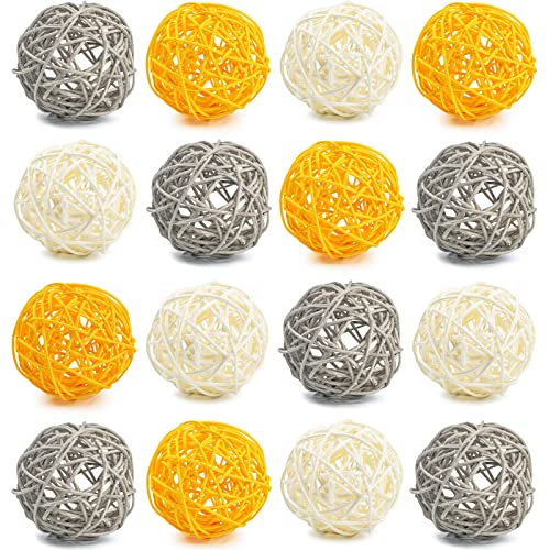 DomeStar Dekorative Kugeln für Schüssel, Tafelaufsatz, 18 Stück große Rattan-Kugeln, 7,1 cm, gelbe Weidenkugeln, dekorative Zweigkugeln, Kugeln für Frühlingsschalenfüller, Vasenfüller, Heimdekoration Cover