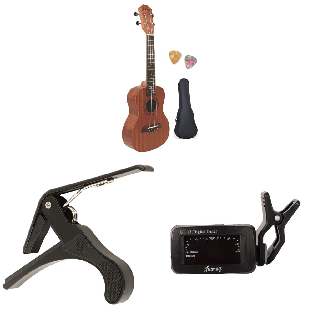 Juarez JRZ23UK/NA 23" Soprano Ukulele Kit with bag and pick (Rosewood) + JRZ250 Metal Capo + GT-13 Digital LCD Clip On Automatic Chromatic Tuner-image-15
