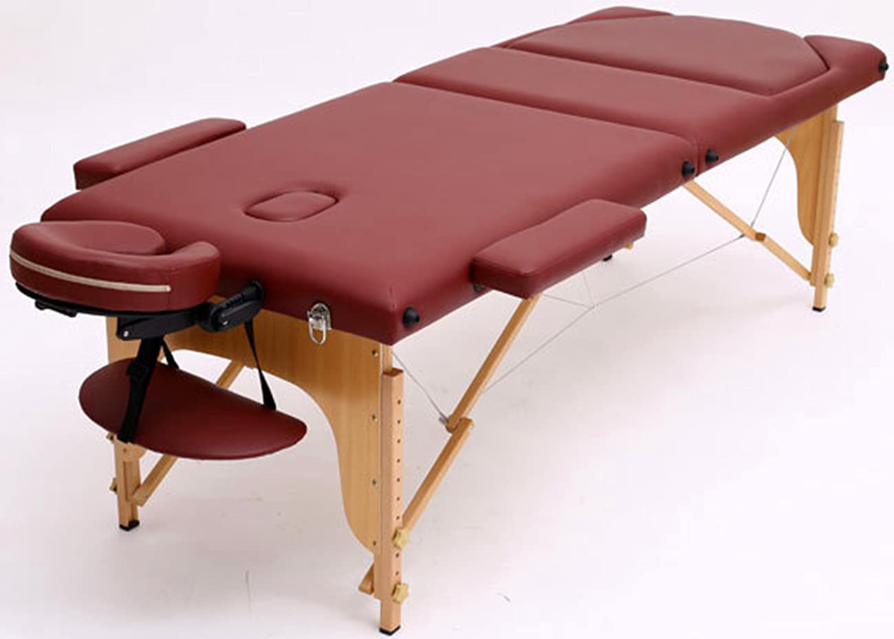 Stół do masażu, 3 składane drewniane nogi Łóżko do masażu ze skóry PU, Stół do masażu z regulacją wysokości, Łóżko spa do masażu 1322 LBS (czerwone)