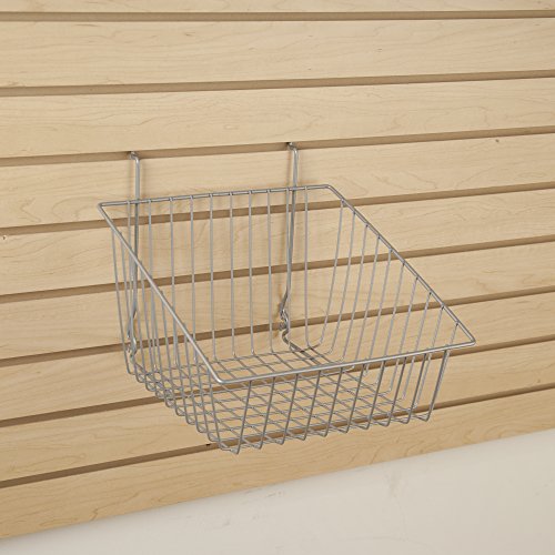 Econoco - Epoxy Chrome Multi-Fit Sloped Front Wire Basket For Slatwall, Pegboard Or Gridwall (Set Of 6) Metal Semi-Gloss Basket, Epoxy Chrome #TOP1