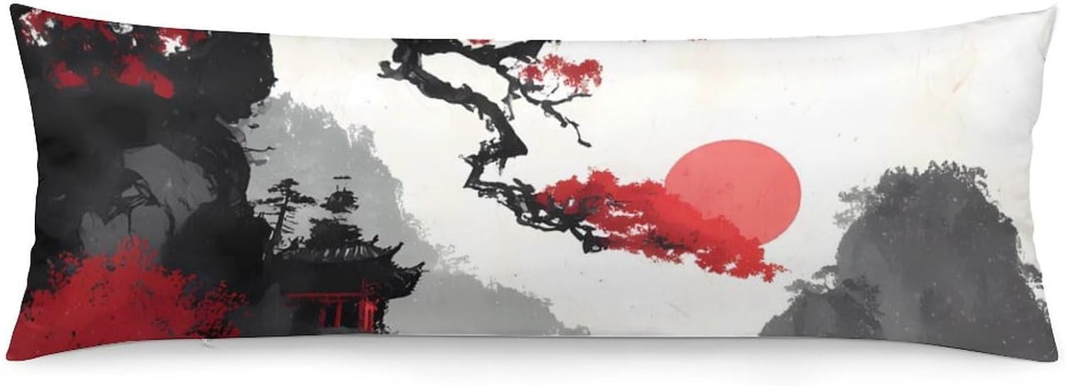 Japanese Landscape Architecture Body Pillow Cover Long Cushion 18.9x53.1 Inch