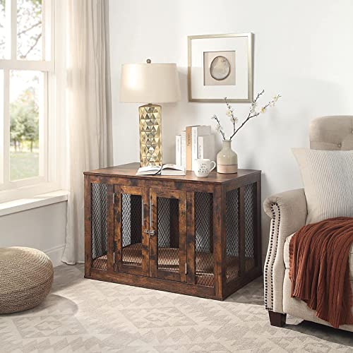 Unipaws Medium Dog Crate Pet Crate Furniture With Cushion And Tray For Medium Dogs, Mesh Dog Kennels With Double Doors, End Table Dog House, Medium Crate Indoor Use #TOP1