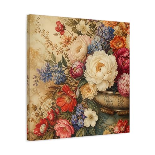 Toile florale vintage 50x50 multicolore pour salon carre