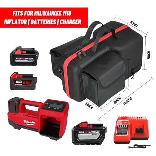 Air Compressor Bag for Milwaukee Inflator 2848-20, Air Pump Storage Carrying Box With Mesh Pockets for Milwaukee M18 Tools, Holder for 3.0/4.0/5.0/6.0/7.0/8.0/9.0Ah Battery and Charger (Bag Only)