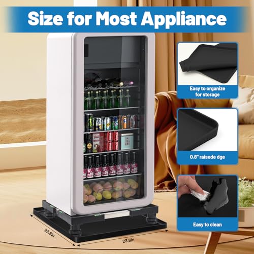Image of Nefish Mini Fridge Stand with 23.6 inch x 23.6 inch x 0.8 inch Silicone Drip Tray with Raised Edge Mini Refrigerator Stand with Mat Portable Washer and Dryer Pedestal
