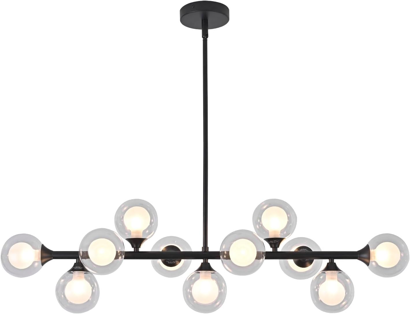 Gold Linear Chandelier 11-Light Globe Pendant Fixture with Bubble Glass Ball Sputnik Chandelier for Kitchen Island, Dining Room Lighting Over Table