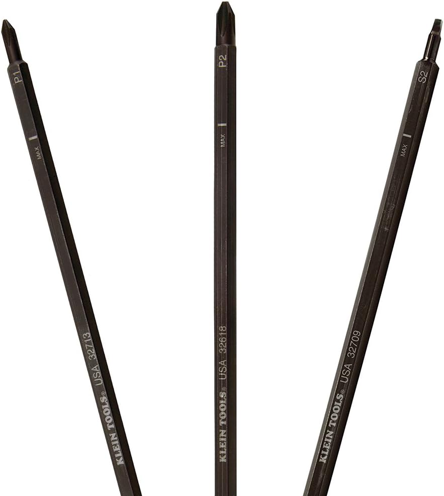 Klein Tools 32751 Screwdriver with Adjustable Length 4 to 8-Inch, 2 Phillips Tip and 1/4-Inch Slotted Tip & 32715 Adjustable-Length Replacement Blade Set 3-Pack