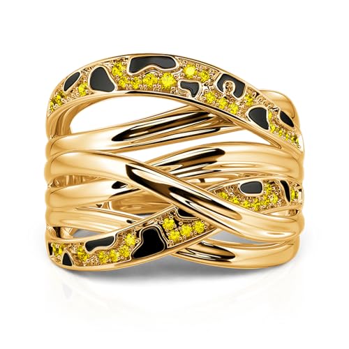 Jeulia x Leyla Wide Ring for Women Sterling Silver Leopard Animal Print Statement Ring - Quicksand Leopard Shadow Intertwined Design, Fashion Jewelry Gift with Box