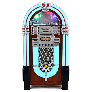MonsterShop – Jukebox Style Rétro Années 50 à Eclairages LED Couleurs Changeantes avec Port USB, Bluetooth, AUX, Lecteur CD, Lecteur de Carte SD, Radio AM/FM - Les Beatles, Paul McCartney, John Lennon, RIngo Starr, George Harrison