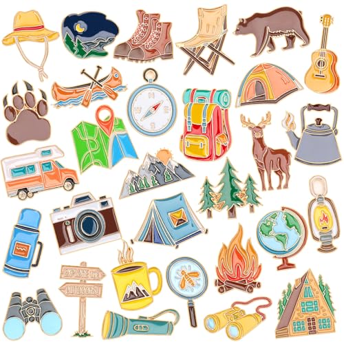 Image of SANNIX 60pcs Camping Enamel Pins, Camp Lapel Pins Outdoor Adventure Brooch Camping Decor Camping Party Supplies Gifts for Campers Clothes Backpacks Hat Jacket Accessories