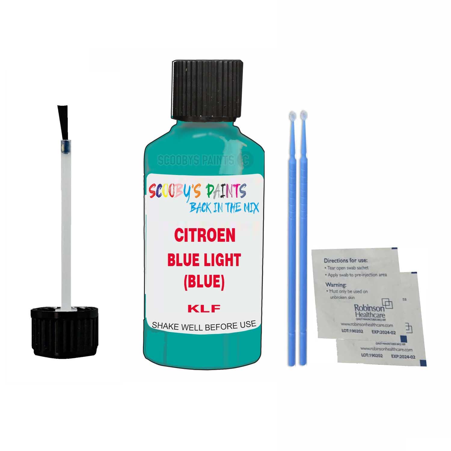 SCOOBYS PAINTS BACK IN THE MIX Touch Up Paint For Citroen C1 Blue Light (Blue) Klf 2016-2017 30Ml Bottle Brush Scratch Stone Chip Repair Pen