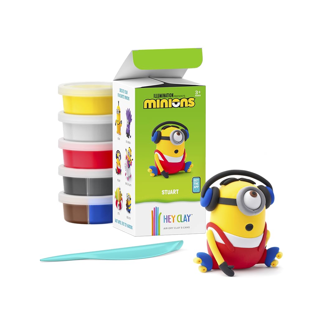 HEY CLAY Despicable Me Minions Set - Minion Stuart - Colorful Modeling Air Dry Clay for Kids - Air Dry Clay Kit 5 Cans and Sculpting Tools with Fun Interactive Instructions App - Age 3 and up