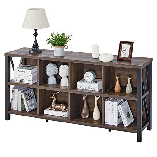 Fatorri 8 Cube Storage Organizer Bookshelf, Rustic Wood Cubby Bookcase, Industrial Horizontal Long Shelf For Living Room (Walnut Brown, 62 Inch) #TOP7