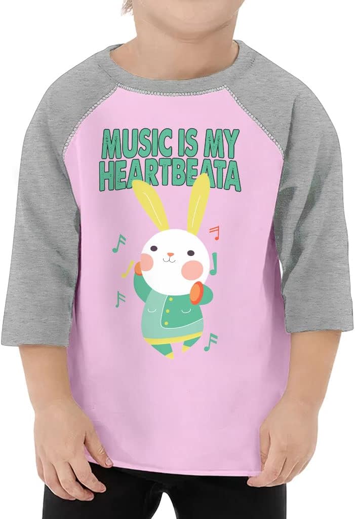 Music is My Heartbeat Toddler Baseball T-Shirt - Funny 3/4 Sleeve T-Shirt - Print Kids' Baseball Tee