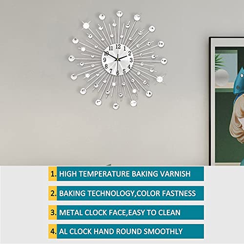 Large Wall Clock For Living Room Decor Modern Big Crystal Non-Ticking Quiet Wall Clocks Decorations For Kitchen Office, Silent Giant Clock Battery Operated Quartz Decorative Indoor Bedroom, Silver… #TOP5