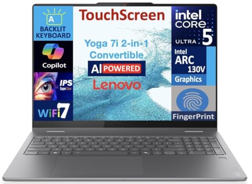 Lenovo Yoga 7i 2-in-1 AI Copilot + Laptop 16.0" 2K Touchscreen IPS Display (Intel Ultra 5-226v, 16GB LPDDR5X, 1TB M.2 PCIe SSD, Backlit KB, Fingerprint, 2 Thunderbolt 4, WiFi 7, Win 11 Pro)