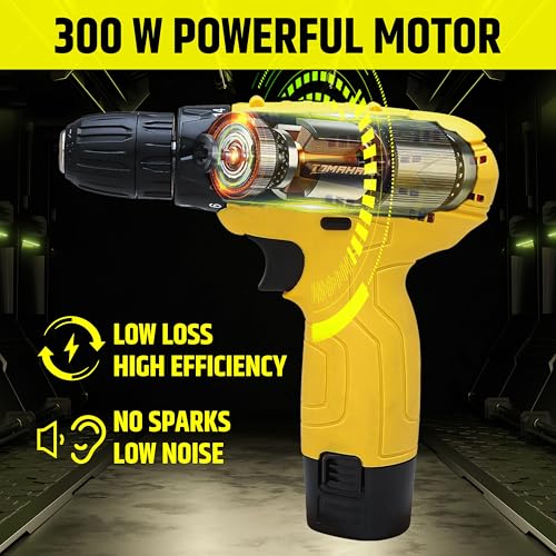 Image of Tomahawk TCD-12K-2B-S 12V Cordless Drill /Screwdriver Kit | 10mm Keyless Chuck, 1-Speed 600 RPM, 2 x 1.5Ah Batteries | LED Light, 24Nm Torque, 18+1 Settings | DIY, Home, Wood & Metal Drilling Kit