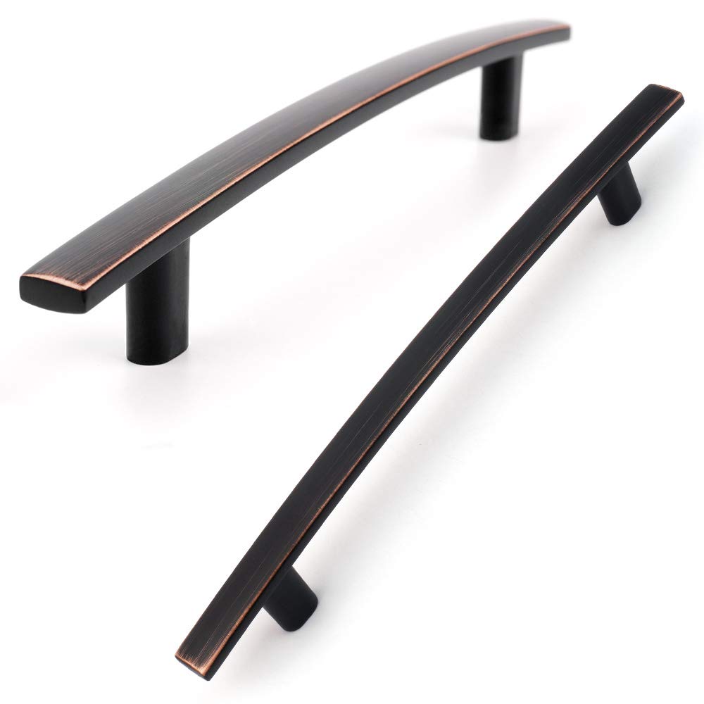 KOOFIZO Curved Bar Cabinet Pull - Oil Rubbed Bronze Furniture Arch Handle, 5 Inch/128mm Screw Spacing, 10-Pack for Kitchen Cupboard Door, Bedroom Dresser Drawer, Bathroom Wardrobe Hardware