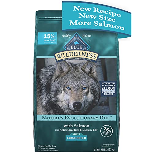 Blue Buffalo Wilderness High Protein Natural Large Breed Adult Dry Dog Food Plus Wholesome Grains, Salmon 28 lb Bag