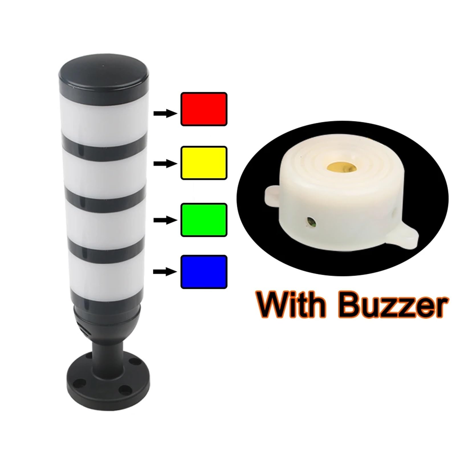SMGJ5 Wielowarstwowa obrotowa przemysłowa lampa sygnalizacyjna LED z wieżą ostrzegawczą DC12V24V AC110V220V lampa ostrzegawcza (4 warstwy z brzęczykiem, DC 12 V)