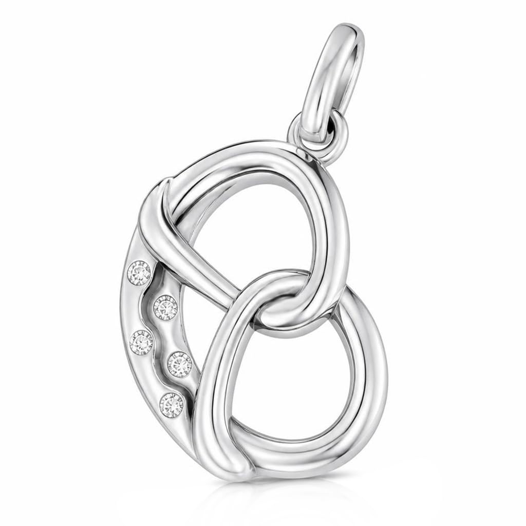 CLEVER SCHMUCK Brezel Kette Silber 24 mm mit 5 Zirkonias als Salzkrümel & Erbskette 45 cm Sterling 925 Wies´n Schmuck im Etui creme