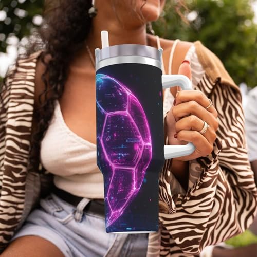Botella de agua reutilizable Neon Tech de 40oz: termo de fútbol con tapa 8