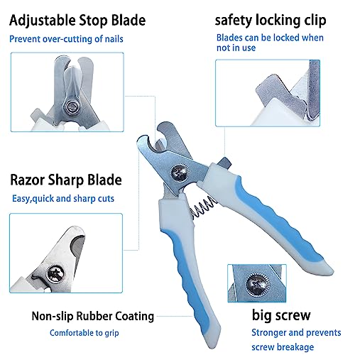 5Pieces-Dogs-and-Cats-Grooming-Nail-Clippers-Kit-Pet-Claws-Nail-Clipper-Trimmers-with-Protective-Guard-Lock-to-Avoid-Over-Cutting-Professional-Trimmers-for-Large-and-Small-Cat-and-Dog-Animal-Blue