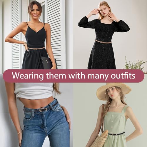 Women Skinny Leather Belts for Waist Size 27.5-37", Thin Waist Belt Fashion Adjustable Skinny Belts Classic Belt with Metal Buckle for Ladies Jeans Dress Pants4