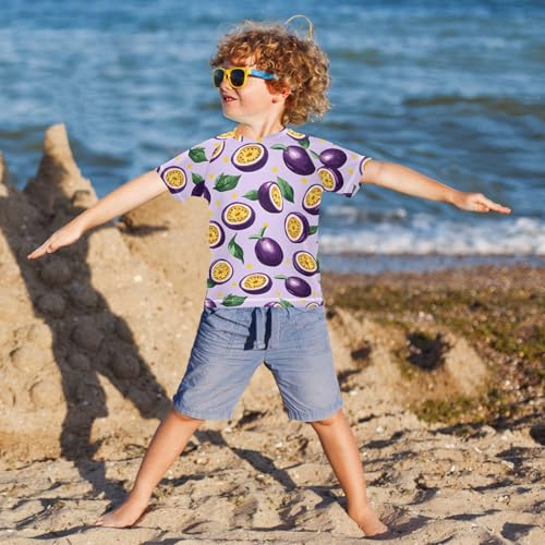 ALAZA Kids Rash Guard Boys Toddler Swim Shirts Short Sleeve Passion Fruit UPF 50+ 3T4