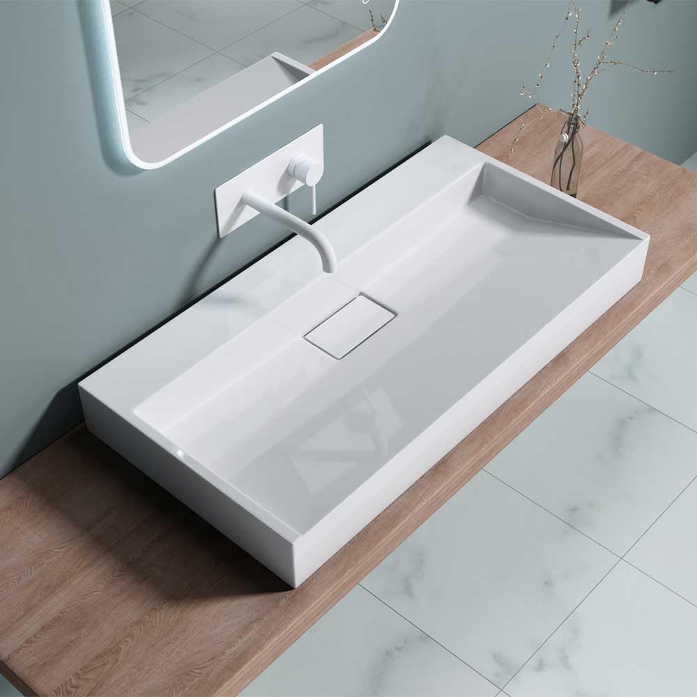 Durovin Bathrooms Luxurious Cast Stone Resin Bathroom Basin- Wall Hung Or Countertop Basin Sink No Tap Hole - Concealed Waste - 900 x 460mm (WXD)