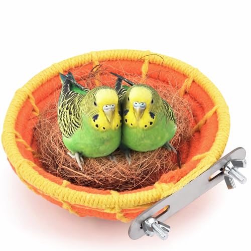 KATUMO Bird Nest 5.3in Parrot Breeding Nest Bed with Natural Coconut Fiber Bedding for Budgie Parakeet Cockatiel Conure Lovebird Canary Finch Small Birds