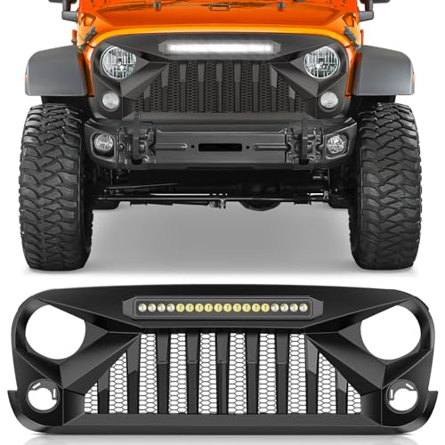 Image of Nilight Front Bumper Grill Cover for 2007 2008 2009 2010 2011 2012 2013 2014 2015 2016 2017 2018 Wrangler JK /JKU Rubicon, & Sahara Sport with LED Work Light Pods Matte Black