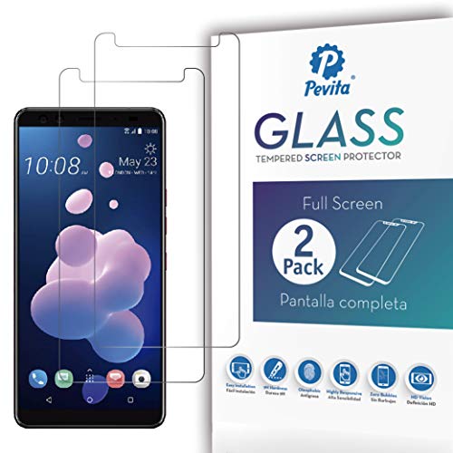 Pevita Protector de Pantalla para HTC U12 Plus. [2 Packs]. Dureza 9H, Sin Burbujas, Fácil Instalación. Protector de Pantalla de Cristal Templado Premium para HTC U12 Plus