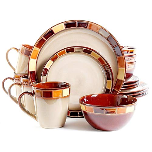 Casa Estebana 16 Piece Stoneware Plate Dinnerware Dessert Bowl Mugs Reactive Dish Service 4 Place Home Kitchen Food Service Equipment Supplies Microwave Safe Serveware Dishwasher Round Cream Color