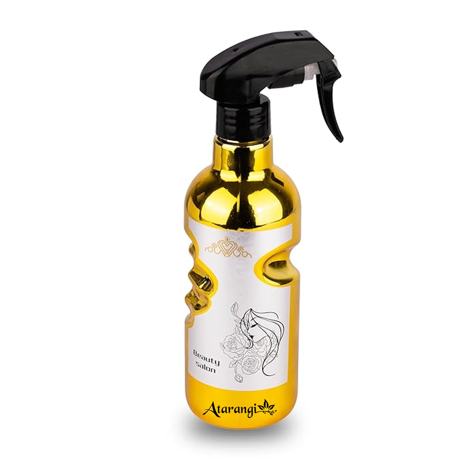 atarangi golden continuous spray bottle – 500 ml fine mist refillable sprayer for hair styling, salon, plant watering & cleaning (golden bottle)