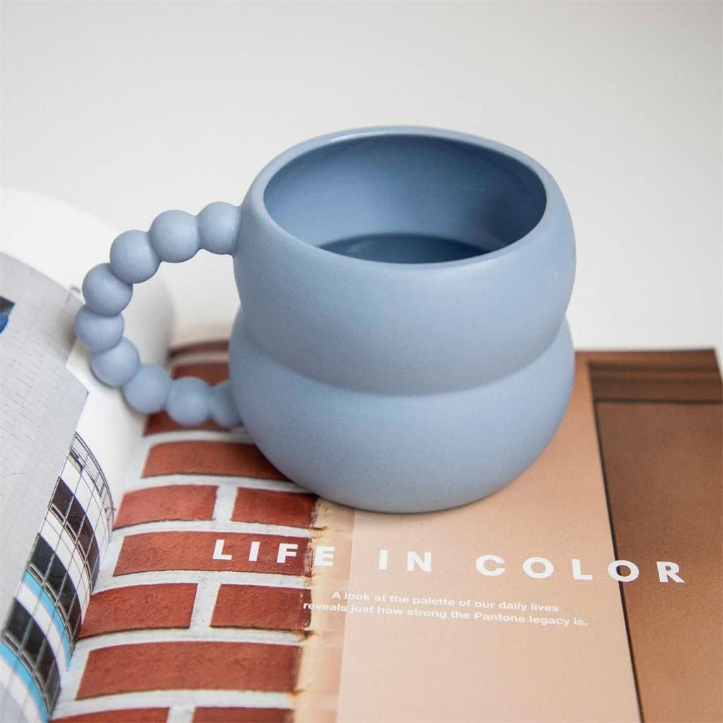 Ceramic Mug Cute Coffee Cup Nordic Home Decor Handmade Art Milk Tea Drinkware Personalized Couple Gifts(Blue)