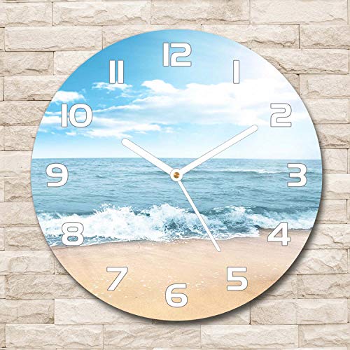 Horloge impression verre sécurité grand format 60x60cm plage
